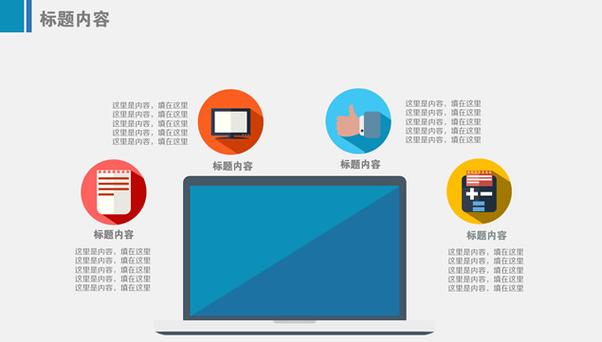 商務(wù)典范 筆記本電腦大圖封面彩色圖表 PPT 模板設(shè)計(jì)解析